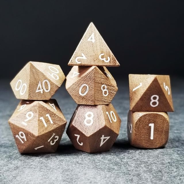 Wood Natural Polyhedral Dice Set
