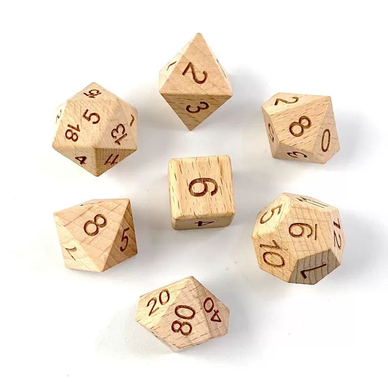 Wood Natural Polyhedral Dice Set